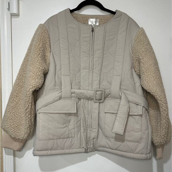 Line + Dot Milan Padded Sherpa Jacket Neutral/Cream Medium NWT Urban Outfitters - Picture 2 of 16